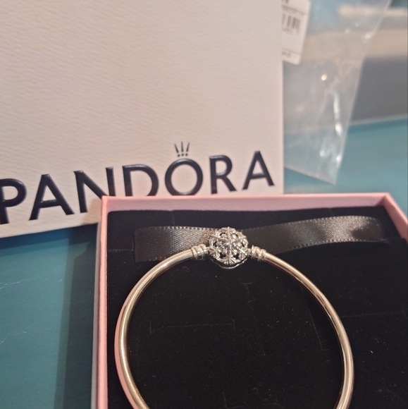 Pandora Moments Sparkling Snowflake Clasp Bangle NWT, NIB, SOLD-OUT ONLINE - Picture 3 of 6